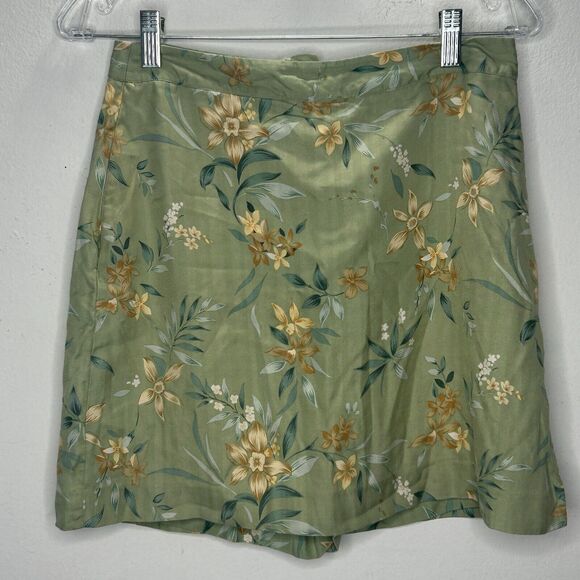 EP Pro 100% Silk Green Yellow & Cream Floral Golf Mini Skirt Skort 4 - Picture 1 of 8